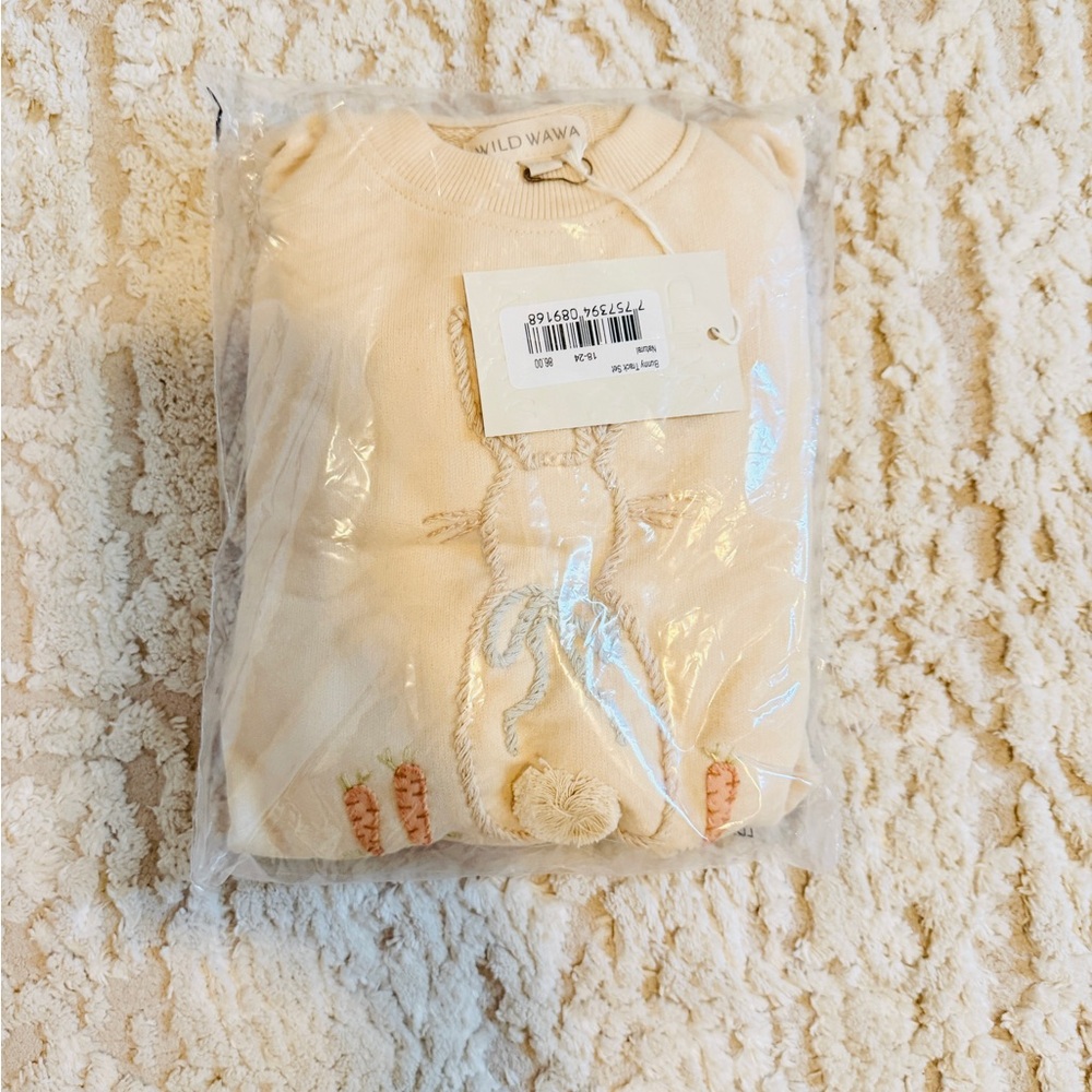 Wild Wawa Cream Embroidered Bunny Sweat Set